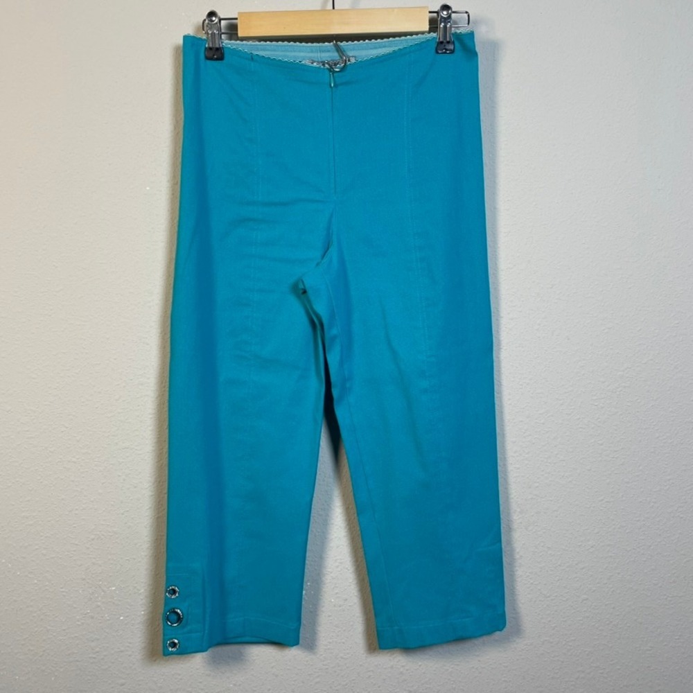 Mesmerize Crop Pants Women 8 Turquoise Blue Resort Hem Stretch Coastal Casual